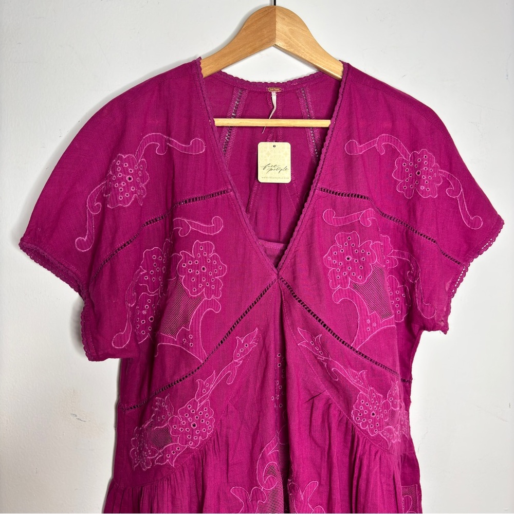 Free‎ People Short Sleeve Serenity Dress in Fuchsia Dragonfruit Punch Size M NWT - Picture 4 of 15
